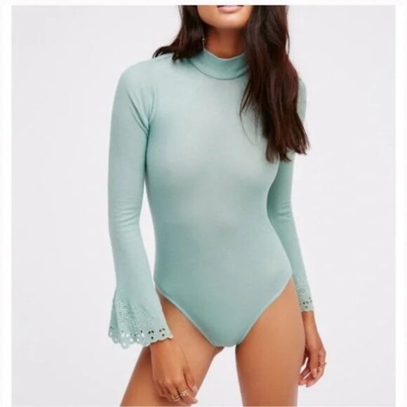 NWOT Free People Pastel Bell Sleeve Embroidered Bodysuit - Picture 6 of 7